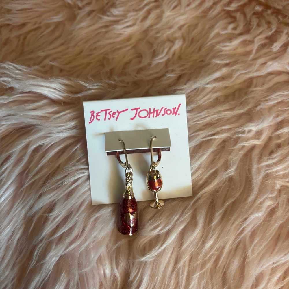 Betsey Johnson Red and Gold Champagne Bottle & Wine Glass Drop Earrings